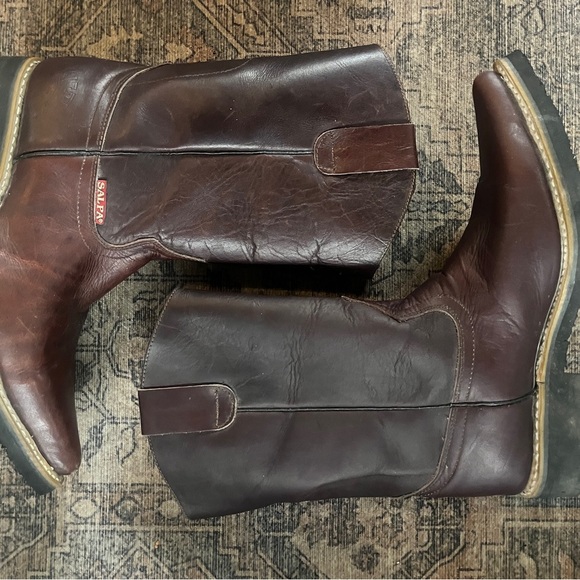 Salpa Brown Leather Pointy Cowboy Boots Sz 9 - Picture 1 of 8